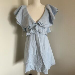 The Vintage Shop Light Blue Ruffle Open Back Mini Dress | Size M | NWT